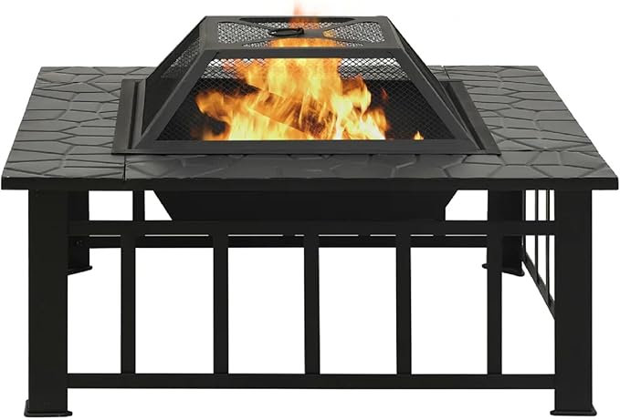 Zateety Outdoor Fire Pit - 31.9" Firepit with Mesh Cover & Poker - Wood Burning Warming Firepits, Preventing Sparks from Splashing, Patio Outdoor Fireplace for Backyard & Gardern