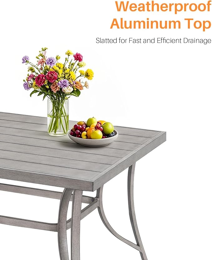 SEEHILL Aluminum Patio Dining Table for 6, Limed Oak Outdoor Rectangle Dining Table with Umbrella Hole, Rustproof 6 Person Outdoor Dining Tables for Backyard, Deck, Garden, Poolside, Porch