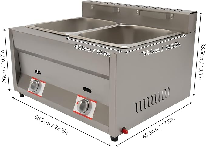 Propane LPG Gas Deep Fryer 2 Burners Commercial Countertop Deep Gas Fryer Natural Gas Food Warmer Stainless Steel 6L ×2 for French Fries Restaurant Home Kitchen, without Baskets (US Stock)