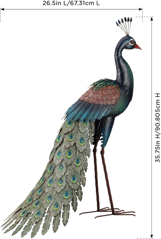 Regal Art & Gift Peacock Metal Statue – Indoor Outdoor Decorative Sculpture for Home & Garden Décor, Weather-Resistant Yard Art Figure for Patio, Lawn, Standing