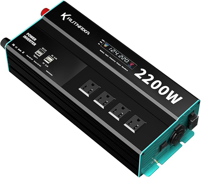 Power Inverters 500W 12V DC to 110V AC Converter for Vehicles USB-C/PD 25W Fast Charging Ports Car Charger Adapter with a Cigarette Lighter Ports Plug Outlet(Modified sine wave-2200W)