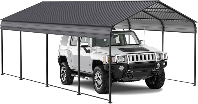 Ball & Cast 12x20 FT Carport with Galvanized Steel Roof, Heavy Duty Metal Carport Canopy, Metal Carport Garage Outdoor Storage Shed for Car, Boats and Truck, Gray