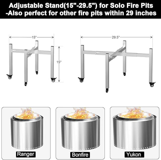 BBQ-PLUS 15-27 inch Universal Firepit Stand with Wheels for Solo Stove Bonfire Yukon Ranger 2.0 and Other 15~27" Outdoor Fire Pits,Adjustable Fireplace Accessory for Camping Outdoor