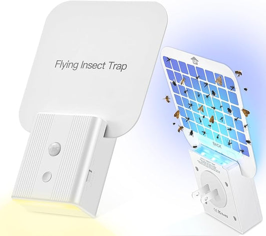 Fly Trap Indoor,2 in 1 Plug in Fruit Fly Traps for Indoors with Auto Night Light for Home，Fruit Flies,Mosquito, Flies, Moths，Gnat Traps for House Indoor(2 Device + 10 Glue Cards)