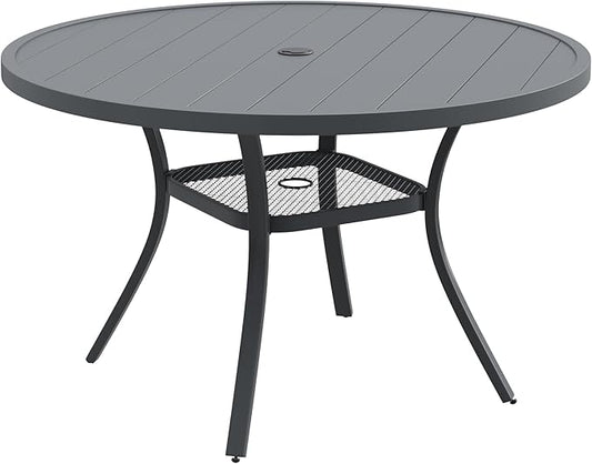 DIFY 48" Round Patio Dining Table for 6, All Weather Round Outdoor Metal Dining Table with 1.57" Umbrella Hole, Perfect for Backyard Lawn Garden, Grey