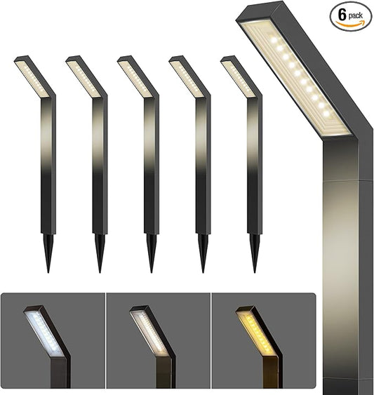 Solar Pathway Lights Outdoor 6Pack, 3 Color in 1 Auto On/Off Walkway Lights, 2 Heights, 12H Lasting, IP65 Waterproof Solar Powered Landscape Lighting for Garden, Yard, Driveway.