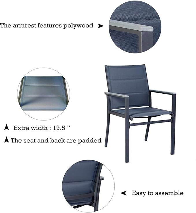 Kozyard 7 Piece Outdoor Patio Dining Set for 6 Person, Coolmen Patio Dining Table 6 Pack Dining Chair with Gray Frame for Backyard, Porch, Deck, Garden (Gray)