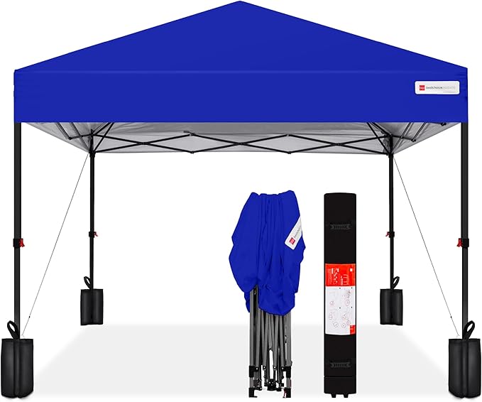 Best Choice Products 8x8ft 1-Person Setup Pop Up Canopy Tent Instant Portable Shelter w/ 1-Button Push, Case, 4 Weight Bags - Resort Blue