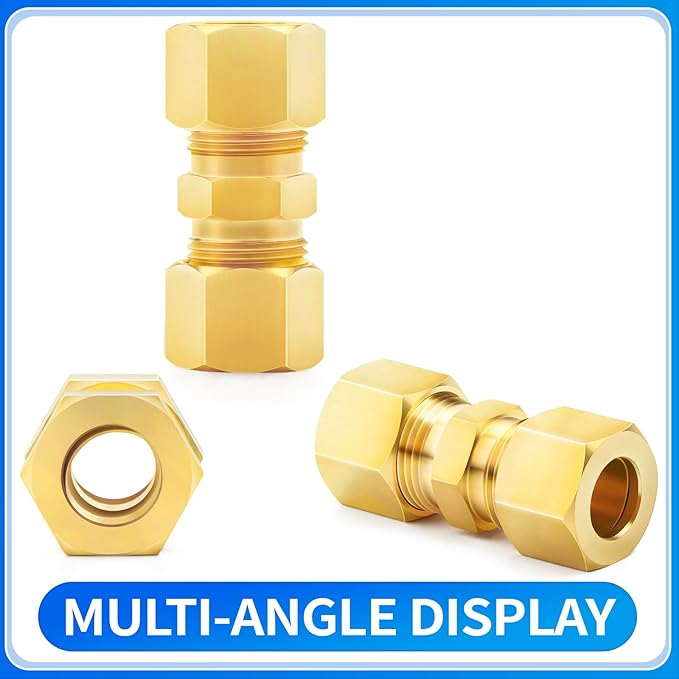 ChillWaves Brass Compression Tube Fitting, 3/8" OD x 3/8" OD Compression Union Connector(10-PACK)
