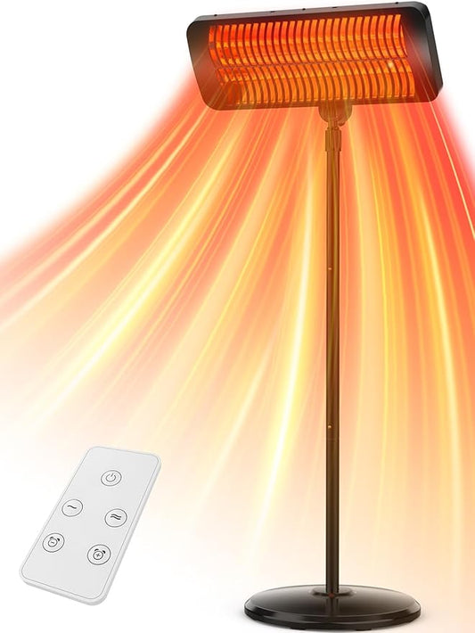 Outdoor Heaters for Patio, 12H Timer&3 Heat Level, IP54 Waterproof Electric Heater,1500W Infrared Heating Covers 300Sq.ft, Tip-Over Protection, Towel Bracket, Remote, 83" Patio Heaters for Outdoor Use