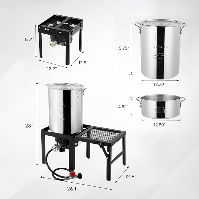 ROVSUN 30QT Turkey Fryer with Boiler Steamer Set Basket & 55000BTU Propane Burner, Outdoor Deep Fryer & Seafood Crawfish Boil Pot with Thermometer, Marinade Injector, Turkey Rack & Rack Lifter