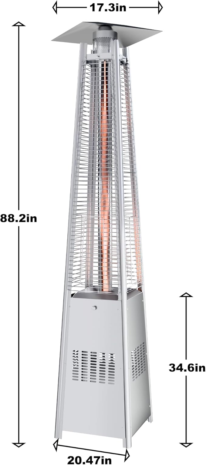 Kingdura 48,000 BTU Pyramid Patio Heater with Cover & Wheels, Outdoor Patio Heaters for Outdoor Use, Triple Safety Protection, 88" Quartz Glass Tube Propane Heater for Deck Backyard Commercial Balcony