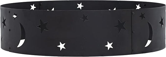 Sunnydaze 36-Inch Outdoor Fire Ring - Portable Metal Fire Pit Ring for Camping or Backyard - 360-Degree Moons and Stars Cutout - Big Sky