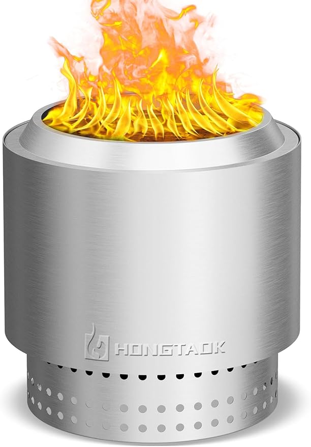 15 Inch Smokeless Fire Pit with Removable Ash Pan, Fire Pits for Outside Wood Burning, Portable Bonfire Outdoor Firepit, Waterproof Bag & Poker Included, Stainless Steel, Camping Backyard