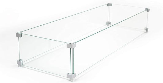 AMS Fireplace | Fire Pit Table Square/Rectangular Tempered Glass Wind Guard-Fire Flame Guard 1/4" Thick Wind Guard - Flame Guard (43" Long x 13" Wide x 7 High)