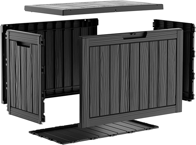 45 Gallon Outdoor Storage Box Waterproof,Outside Delivery Package Deck Box with Lockable Lid,Poolside Storage Bin for Garden Tools,Patio Cushion,Black