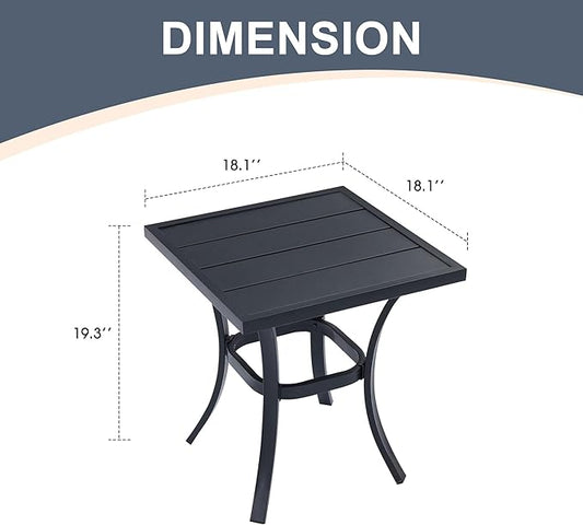VICLLAX 18" Outdoor Side Table Small Patio End Table Square Bistro Coffee Table, Black