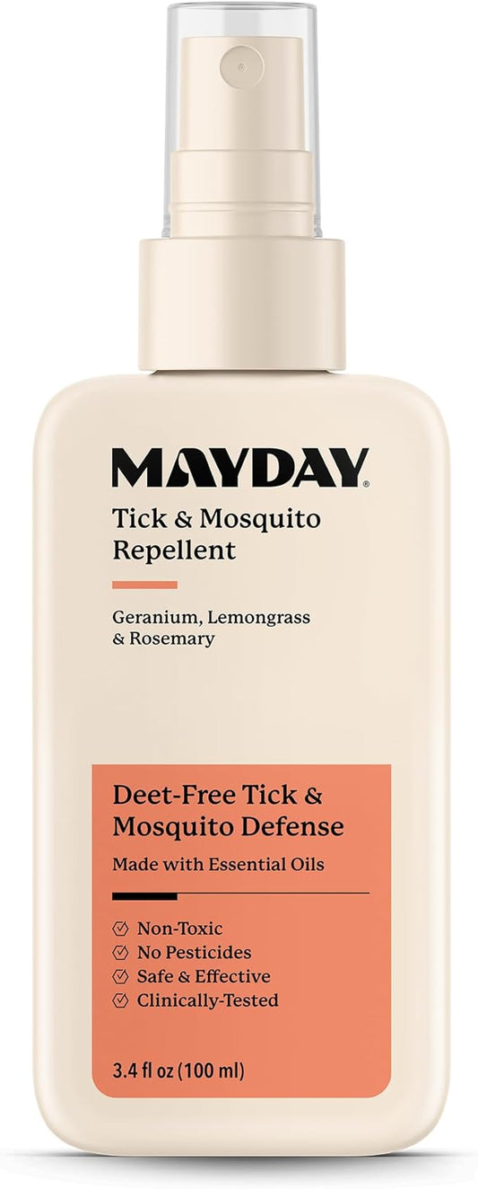 MAYDAY Tick & Mosquito Repellent – Deet-Free with Essential Oils – Geranium, Lemongrass & Rosemary – 3.4 oz (100 ml) – Mosquito and Tick Repellent