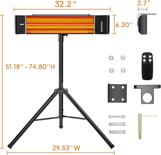 ROVSUN 1500W Outdoor Electric Heater, Freestanding & Wall-mounted Patio Heater with Remote Control, 12H Timer Adjustable Heights,3 Modes, 3s Instant Heating for Indoor Outdoor Backyard Garage, 2 Packs
