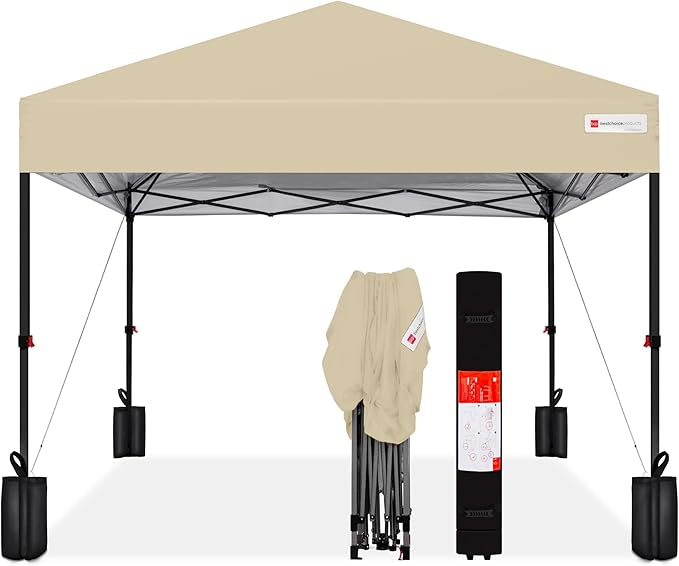 Best Choice Products 8x8ft 1-Person Setup Pop Up Canopy Tent Instant Portable Shelter w/ 1-Button Push, Case, 4 Weight Bags - Sand