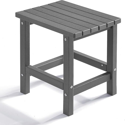PASAMIC Adirondack Square Outdoor Side Table, HDPE Small Outdoor Table, Patio End Table for Patio, Pool, Backyard, Weather-Resistant (Grey)