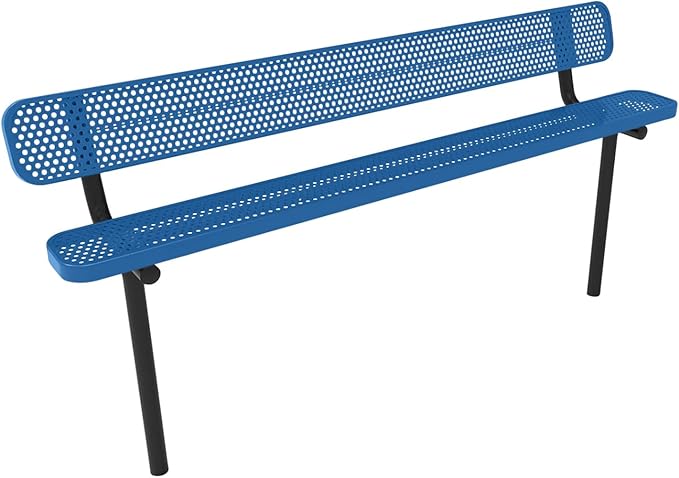 COATEDOUTDOORFURNITURE Coated Outdoor Furniture Heavy-Duty Outdoor Bench Thermoplastic Coated, Punched Steel, Commercial-Grade Seating, Made in America (Inground with Back, 8 Ft, Textured Light Blue)