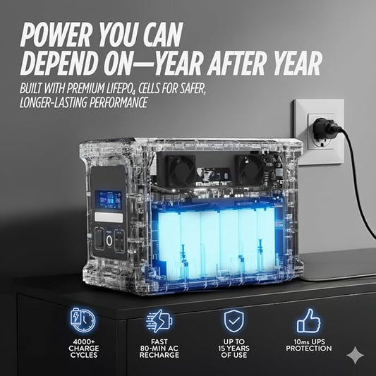 Power Hound Solar Generator, Portable Generator, Power Station Hound EP1800W 1536Wh Expandable Battery Bank, Fast AC Recharge, LiFePO4, UPS Backup, App-Controlled (Power Hound 1800W)