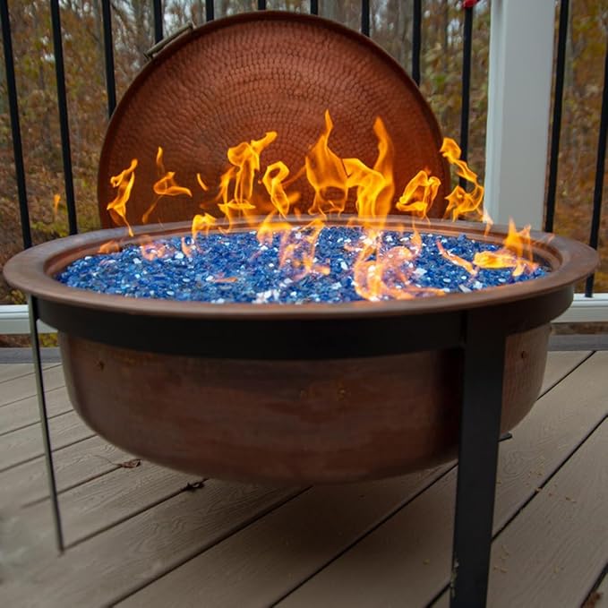 Fire Glass for Propane Fire Pit, 1/2 Inch High Reflective Fireplace Glass Rocks for Fire Pit Table, 20 lbs Fire Pit Glass Rocks for Outdoor Fire Table and Landscaping, Cobalt Blue