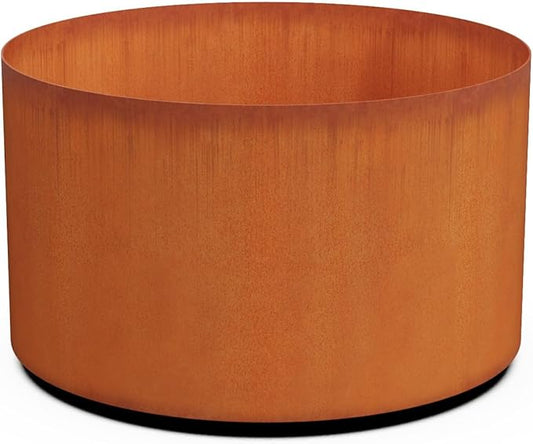 Plantercraft Corten Steel Planter - 30" Dia x 18" H Large Round Planters for Outdoor Plants - Heavy Duty Extra Large Outdoor Planters for Modern Patio & Garden Decor