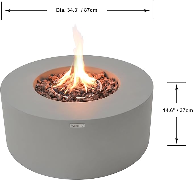 AMS Fireplace | Modeno | Tramore | Firepit Table | Cover and Lava Rocks Included | (Fuel: Natural Gas - Light Gray)
