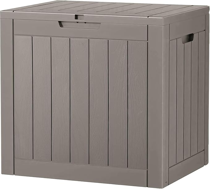 NUNU LAB 32 Gallon Outdoor Storage Box Waterproof, Outside Package Delivery Deck Boxes with Lockable Lid, Backyard Storage Bin For Garden Tools, Patio Cushions, Pool Accessories, Gray