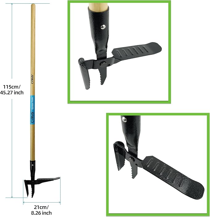 CYRUS 39" Weed Puller Tool - Carbon Steel Gardening Hand Tool with Ergonomic Long Ash Wood Handle - Effortless Manual Weed Removal Garden Tool