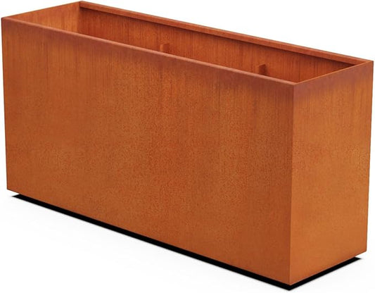 Plantercraft Large Rectangular Planters for Outdoor Plants 60x18x30 | Extra Large Corten Steel Planter Box for Patios & Gardens | Heavy Duty Metal Planter Rectangle, Fully Assembled