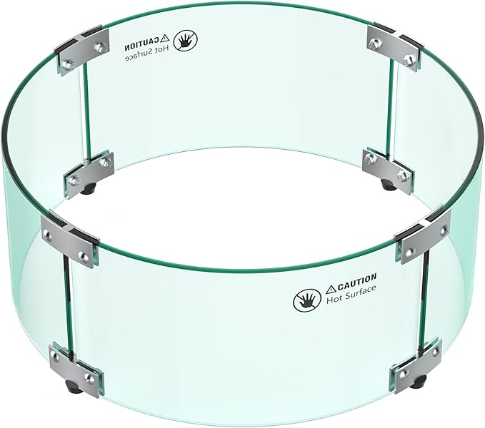 Skyflame 17" Round Fire Pit Glass Wind Guard, Clear Tempered Glass Flame Shield for Outdoor Propane/Natural Gas Fire Pit/Table