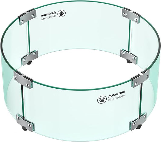 Skyflame 17" Round Fire Pit Glass Wind Guard, Clear Tempered Glass Flame Shield for Outdoor Propane/Natural Gas Fire Pit/Table