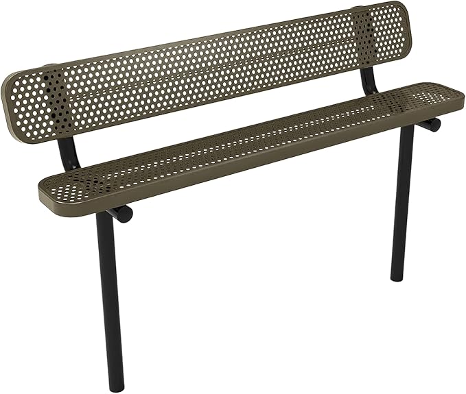 COATEDOUTDOORFURNITURE Heavy-Duty Outdoor Bench Thermoplastic Coated, Punched Steel, Commercial-Grade Seating, Made in America (Inground with Back, 6 Ft, Textured Gold Vein)
