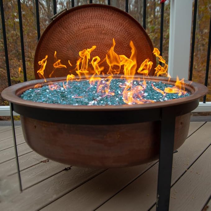 Fire Glass for Propane Fire Pit, 1/4 Inch High Reflective Fireplace Glass Rocks for Fire Pit Table, 20 lbs Fire Pit Glass Rocks for Outdoor Fire Table and Landscaping, Aqua Blue
