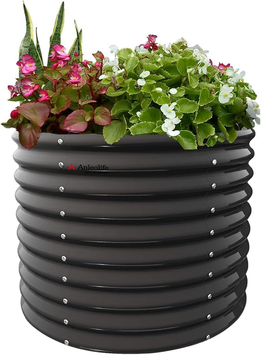 A ANLEOLIFE 30" Extra Tall Galvanized Raised Garden Beds Outdoor, 3x2.5ft Round Metal Planter Boxes for Planting Vegetables, Flowers, Fruits, Eco-Safe & Easy Setup, Quartz Grey