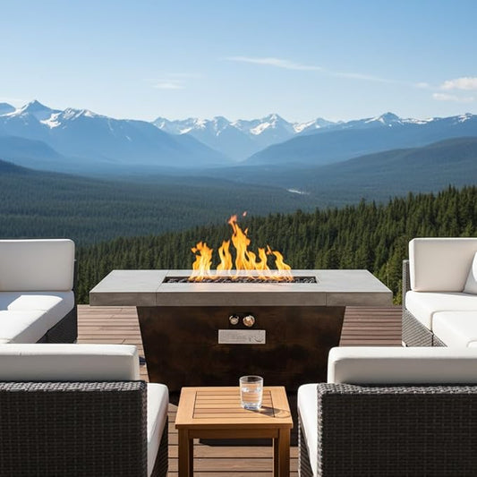 Propane Fire Pit Table, 42 Inch Firepits for Outside, Rectangle Gas Fire Pits for Outside Patio, Deck, Backyard, Pool, 50000BTU, Tank Outside, Tank Not Included, Cement Grey