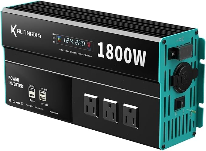 Power Inverters 500W 12V DC to 110V AC Converter for Vehicles USB-C/PD 25W Fast Charging Ports Car Charger Adapter with a Cigarette Lighter Ports Plug Outlet(Modified sine wave-1800W)