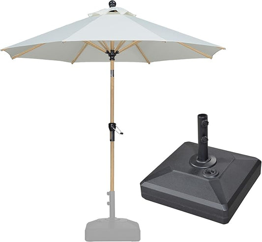 PURPLE LEAF 9 Feet Patio Umbrella with Base Market Umbrella Round Outdoor Umbrella with Push Button Tilt & Crank and 8 Ribs Aluminum Outdoor Table Umbrella for Garden Deck Balcony, Cream
