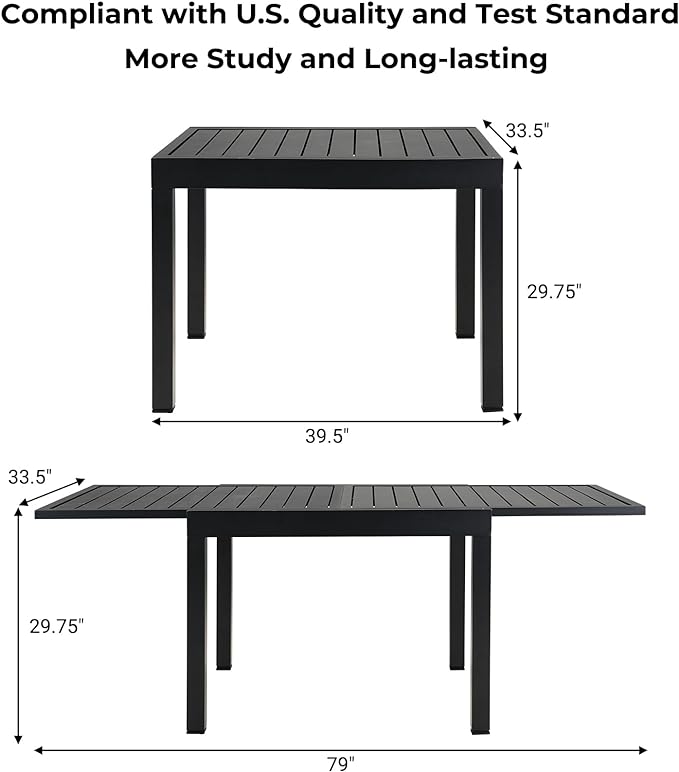 Grand patio 5-Piece Outdoor Dining Set, 4 Leather-Look Wicker Blue Swivel Patio Chairs & 1 Expandable Dining Table, Black