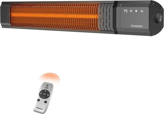 Powerscale Infrared Heater 24H Timer Outdoor Heater, IP65, Memory Function Infrared Electric Patio Heater, 9 Levels Heating Touchscreen With Remote Electric heater, Restaurant Backyard, 1500W, Black
