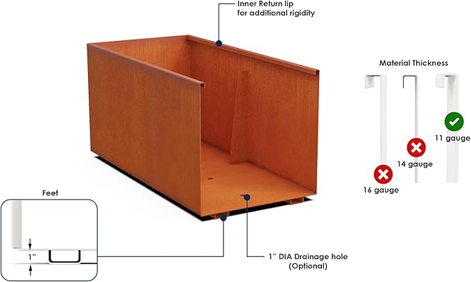 Plantercraft Large Rectangular Planters for Outdoor Plants 72x18x24 Inch - Corten Steel Planter Box | Extra Large Outdoor Planters for Modern Patio & Garden | Heavy Duty Metal, Fully Assembled