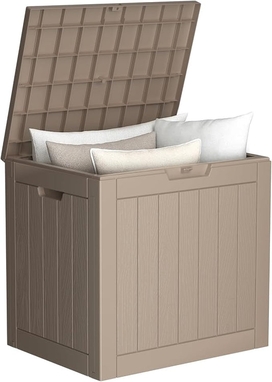 Vixzen 30 Gallon Resin Deck Box, Lockable Outdoor Storage Box for Patio Cushions Storage Furniture,Garden Tools, Pool Supplies, Weatherproof and UV Resistant- Grey