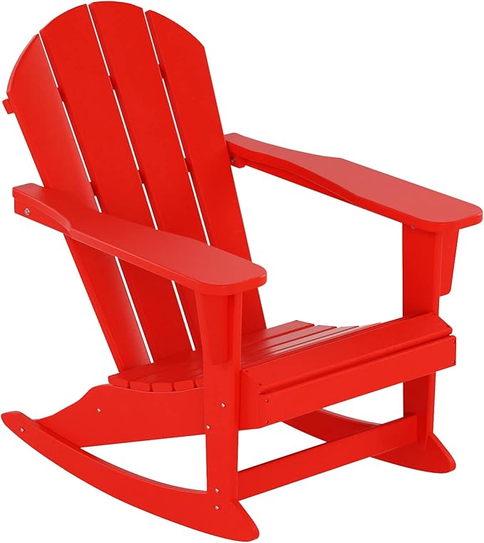 WestinTrends Malibu Outdoor Patio Porch Rocking Adirondack Chair (Set of 4), Red