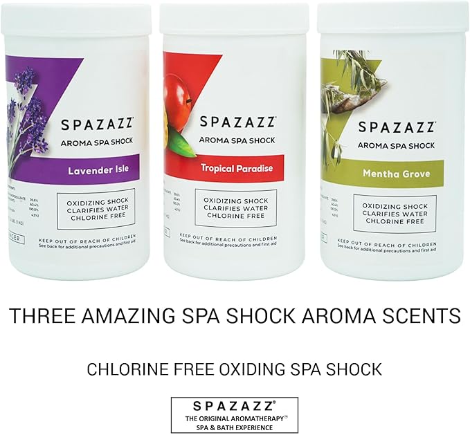 Spazazz Aroma Scented Non Chlorine Spa & Hot Tub Shock Chlorine Free Oxidizer Treatment. Water Clarifier with Potassium Monopersulfate - Professional Grade- Mentha Grove 2.2lb