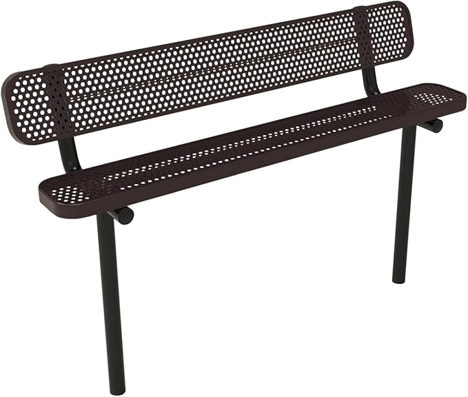 COATEDOUTDOORFURNITURE Coated Outdoor Furniture Heavy-Duty Outdoor Bench Thermoplastic Coated, Punched Steel, Commercial-Grade Seating, Made in America (Inground with Back, 6 Ft, Brown)