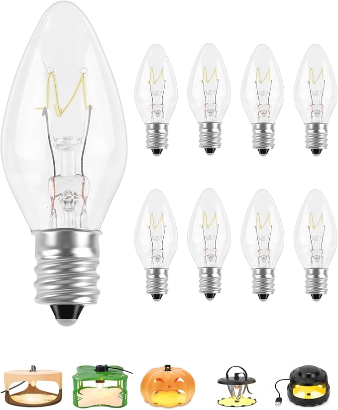 PACETAP 8Pack 7W C7 Night Light Replacement Bulbs with E12 Candelabra Base for Salt Lamps, Window Candles and Chandeliers, C7 Nightlight Bulb for Outdoor String Lights Warm White 2200k