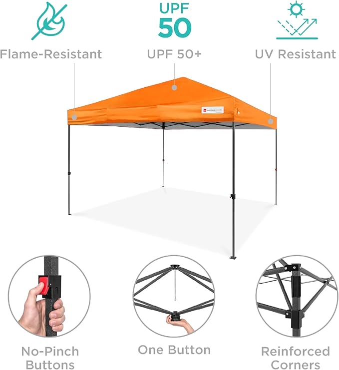 Best Choice Products 8x8ft 1-Person Setup Pop Up Canopy Tent Instant Portable Shelter w/ 1-Button Push, Case, 4 Weight Bags - Orange